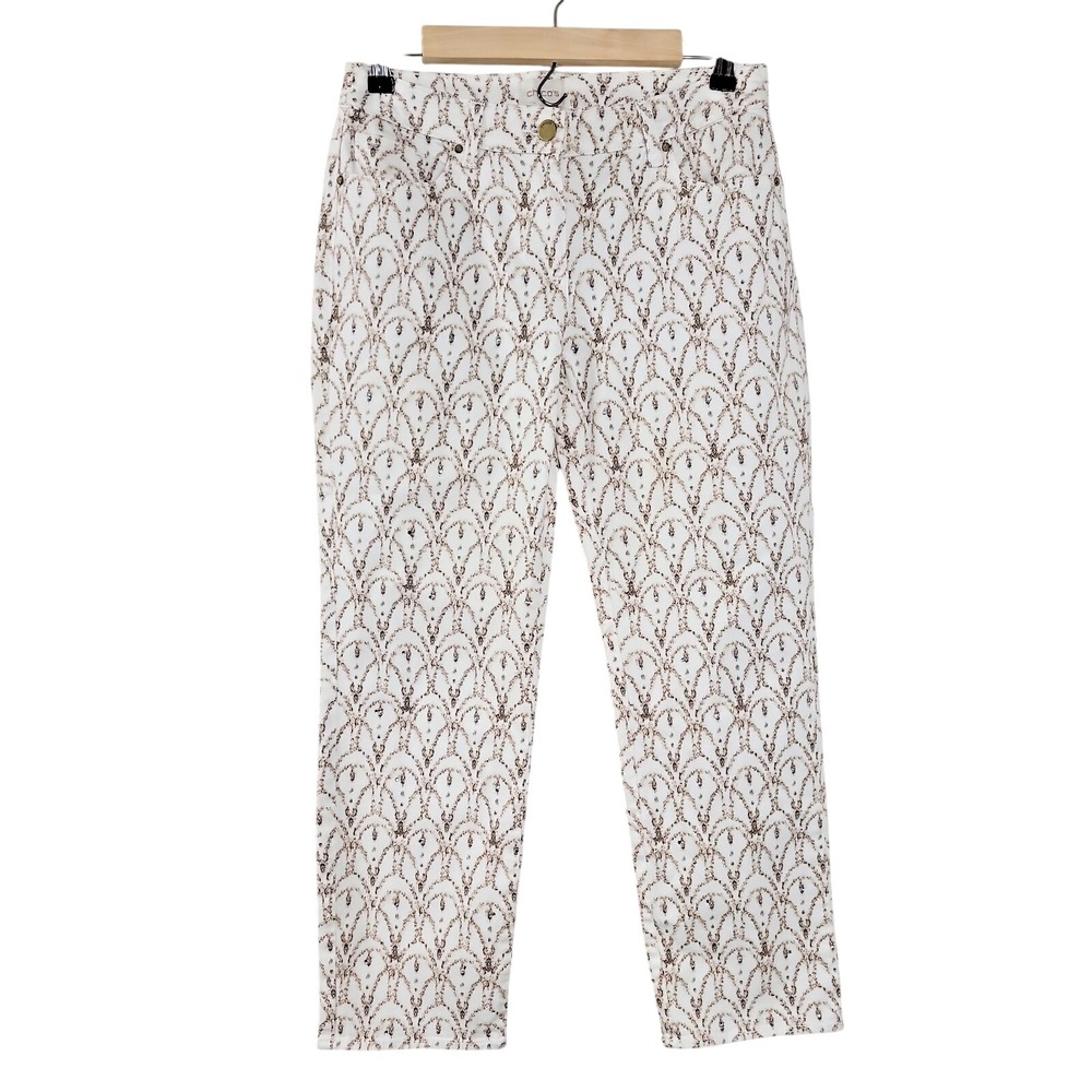 Chico's So Slimming Ankle Pants 00 White Gold Print Rhinestone Stretch